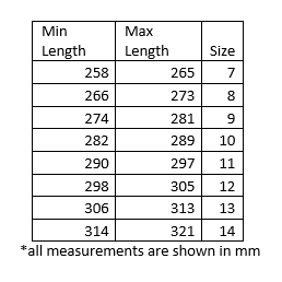 DB Shoes Length Chart
