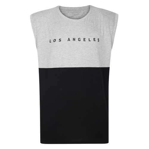 Bigdude Cut & Sew Small Print Sleeveless T-Shirt Black/Grey Marl