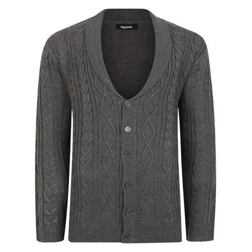 Bigdude Cable Knit Cardigan Tall Charcoal Marl