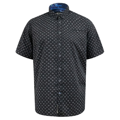 D555 Matlock All Over Print Shirt With Hidden Buttons Black
