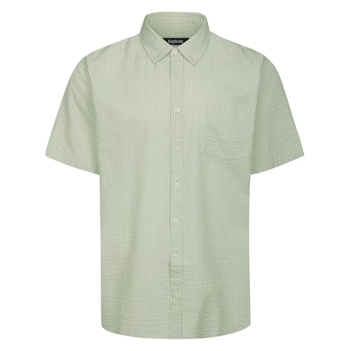 Bigdude Striped Seersucker Short Sleeve Shirt Green Tall