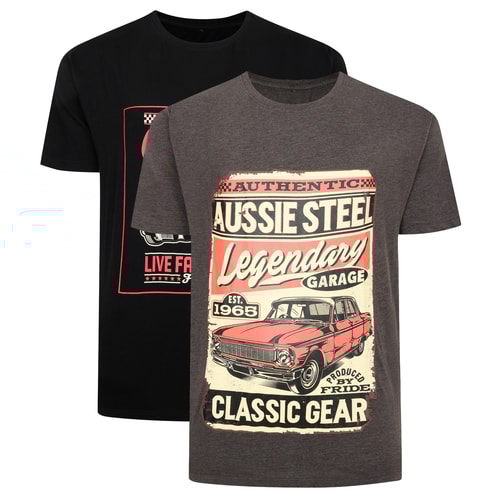 Bigdude Race Car Twin Pack T-Shirts Black/Charcoal