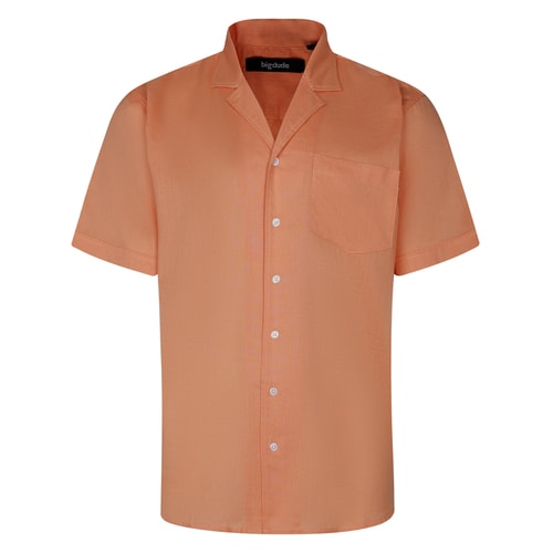 Bigdude Relaxed Collar Linen Blend Shirt Peach