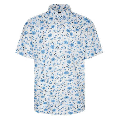 Bigdude Button Down Floral Short Sleeve Shirt White