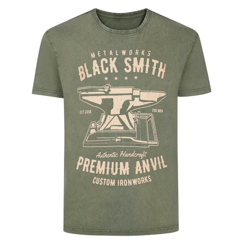 Bigdude Blacksmith Acid Wash Printed T-Shirt Washed Khaki Tall