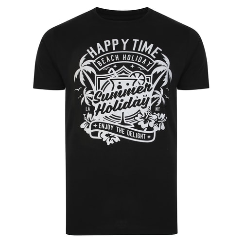 Bigdude Summer Holiday Print T-Shirt Black Tall