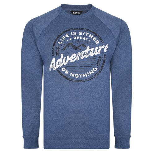 Bigdude Raglan Crew Neck 'Adventure' Print Jumper Dark Denim Marl