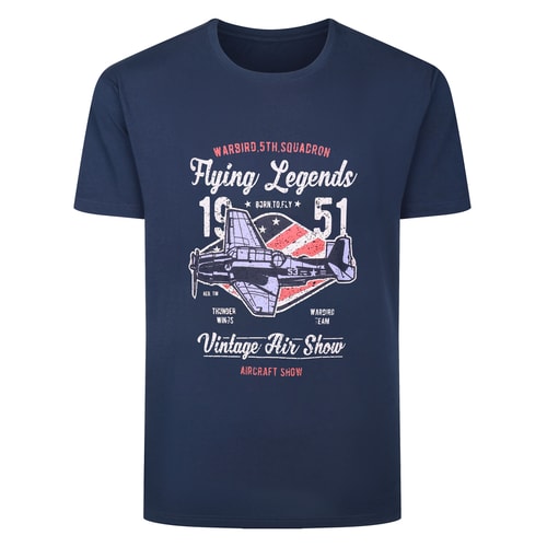 Bigdude Flying Legends Print T-Shirt Navy