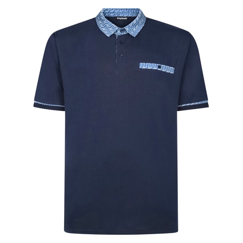 Bigdude Printed Contrast Collar Single Jersey Polo Navy Tall