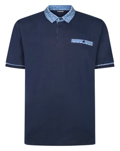 Bigdude Printed Contrast Collar Single Jersey Polo Navy Tall