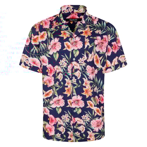 Bigdude Relaxed Collar Floral Short Sleeve Shirt Navy