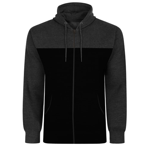Bigdude Colour Block Zipped Hoody Black/Charcoal Tall 