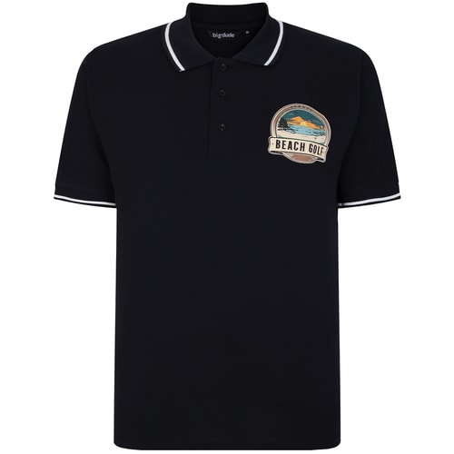Bigdude Beach Golf Print Polo Shirt Black