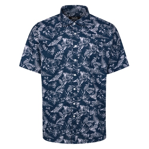 Bigdude Tropical Leaf Short Sleeve Shirt Deep Blue