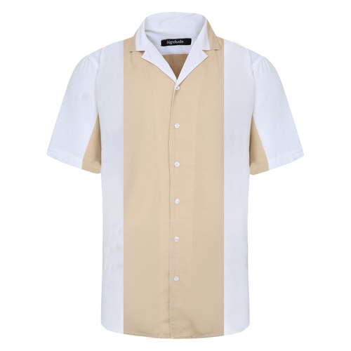 Bigdude Rayon Relaxed Collar Short Sleeve Shirt Cream Tall