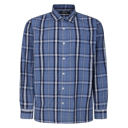 Bigdude Checked Long Sleeve Poplin Shirt Deep Blue