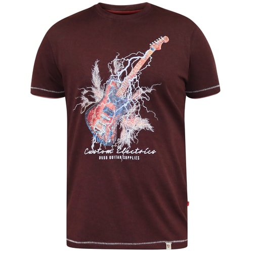 D555 Redbourne Lightning Bolt Guitar Print T-Shirt Burgundy/Black Twist