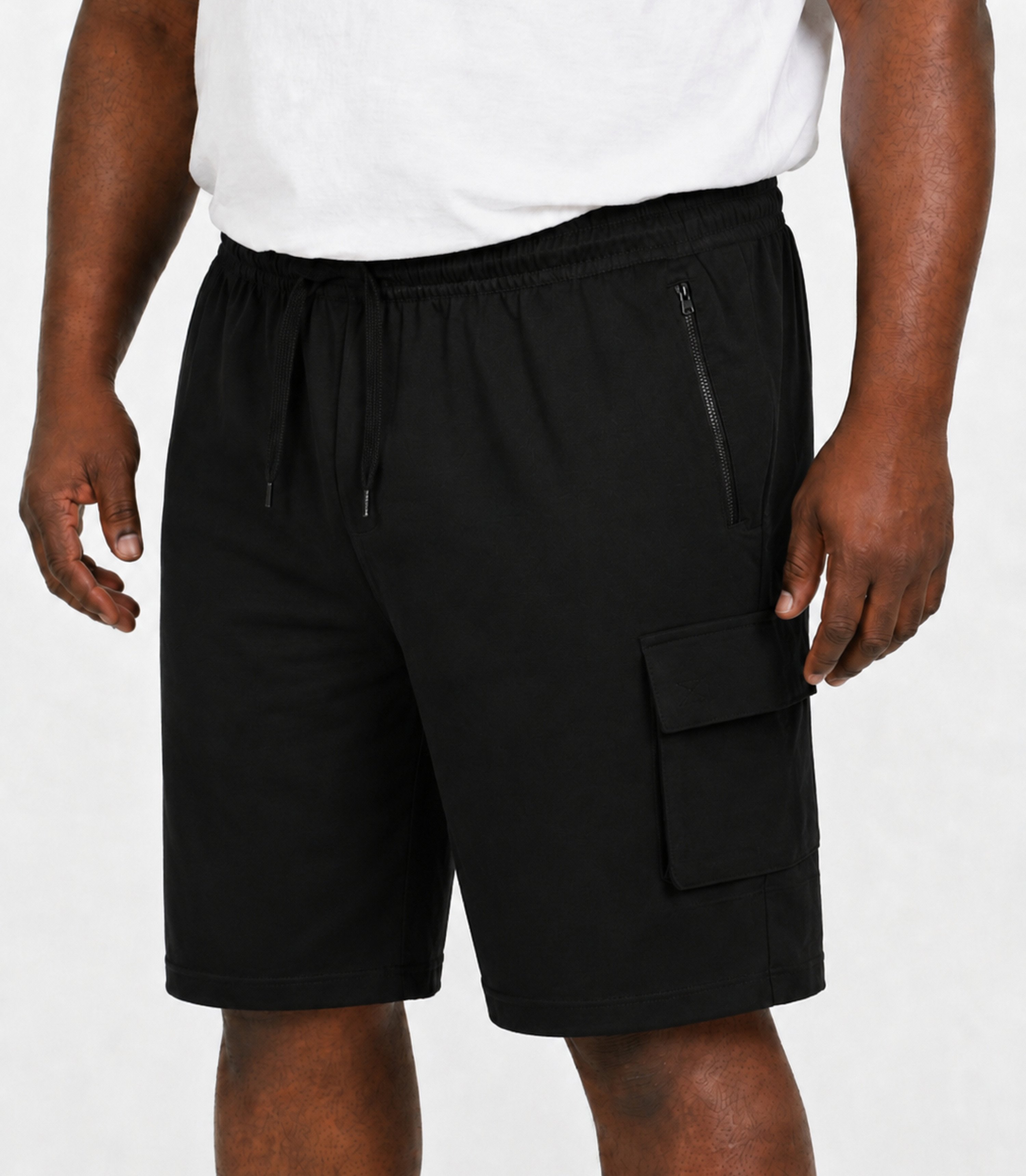 Bigdude Elasticated Waist Zip Pocket Cargo Shorts Black | BigDude