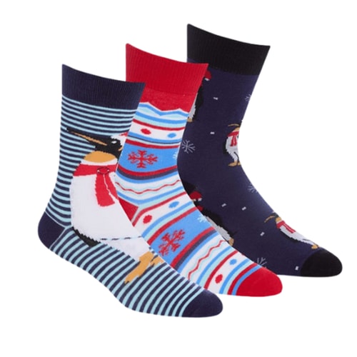 Assorted Design Festive Christmas Socks 3 Pack Navy