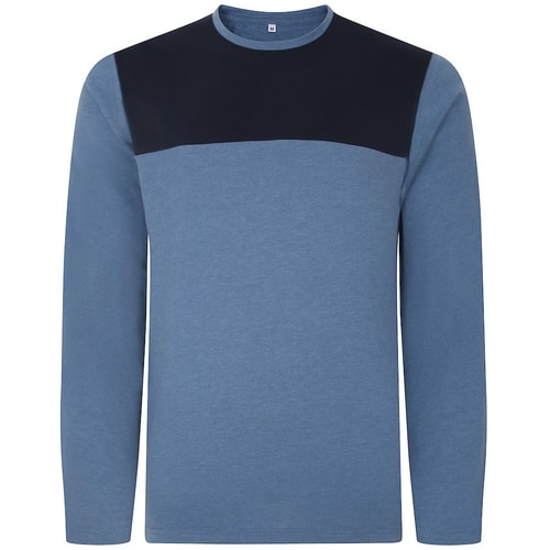Bigdude Cut & Sew 2 Tone Long Sleeve T-Shirt Denim Marl/Navy Tall