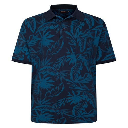 Espionage Leaf Print Jersey Polo Shirt Navy/Teal