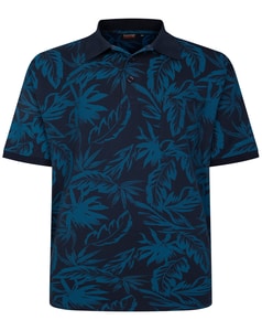 Espionage Leaf Print Jersey Polo Shirt Navy/Teal