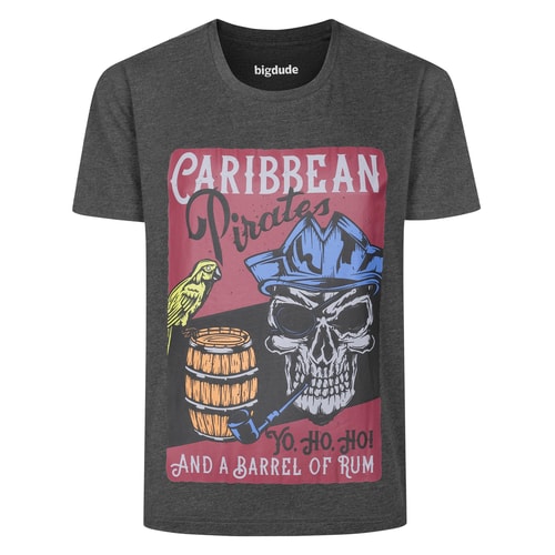 Bigdude Caribbean Pirates Print T-Shirt Charcoal Marl Tall