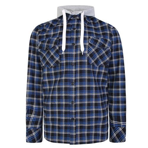 Bigdude Checked Flannel Shirt with Hood Blue/Black