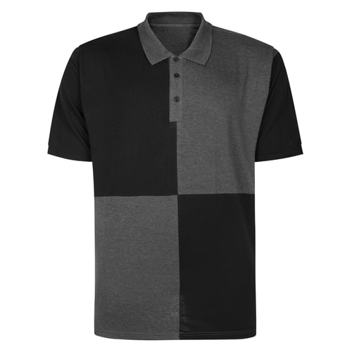 Bigdude Quartered Colour Block Single Jersey Polo Shirt Black/Charcoal Marl