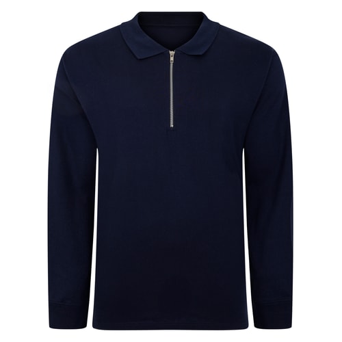 Bigdude Smart Single Jersey Long Sleeve Polo With Zip Navy Tall