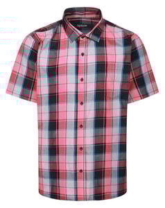 Bigdude Open Collar Checked Short Sleeve Poplin Shirt Red