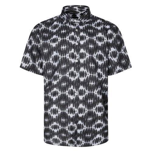 Bigdude Cut Away Collar Geometric Short Sleeve Shirt Charcoal