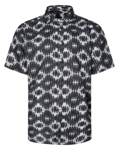 Bigdude Cut Away Collar Geometric Short Sleeve Shirt Charcoal