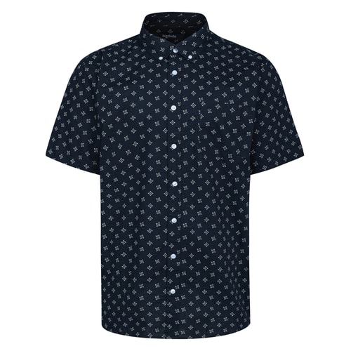 Bigdude Button Down Mosaic Tile Short Sleeve Shirt Black