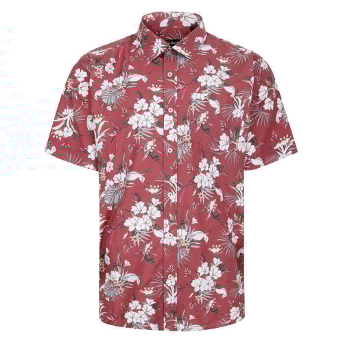 Bigdude Floral Allover Printed Short Sleeve Shirt Burgundy