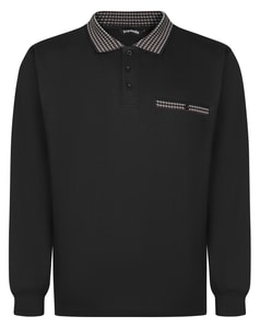 Bigdude Heavy Jersey Contrast Collar Long Sleeve Polo Black