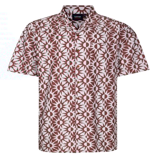 Espionage Abstract Sun Print Holiday Shirt Ecru/Dark Red