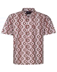 Espionage Abstract Sun Print Holiday Shirt Ecru/Dark Red