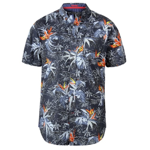 D555 Severn Hawaiian Leaf Print Shirt Charcoal