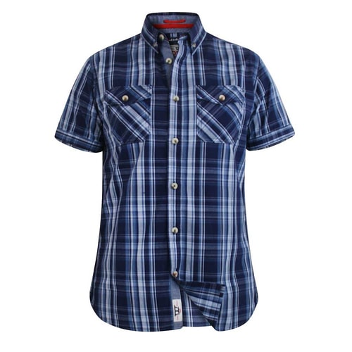 D555 Safford Short Sleeve Check Shirt Navy Tall