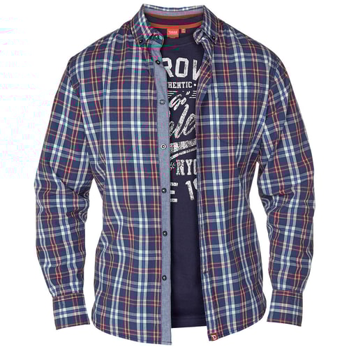 D555 Ridge Long Sleeve Checkered Shirt & Black T-shirt Combo