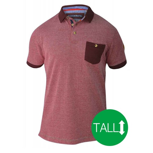 D555 Cruz Polo Shirt with Pocket - Red/ Navy Tall