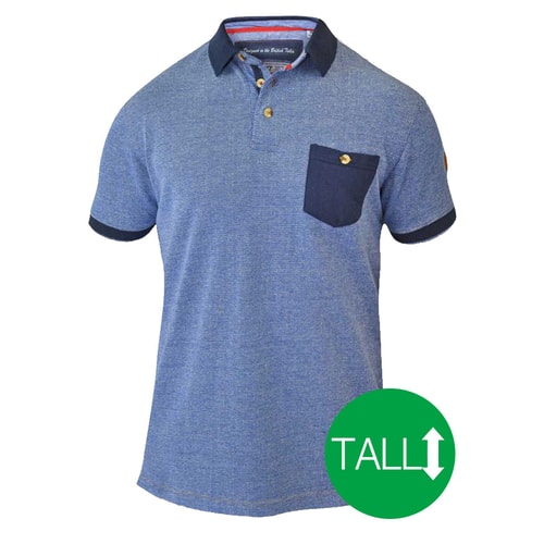 D555 Cruz Polo Shirt with Pocket - Navy/ Blue Tall