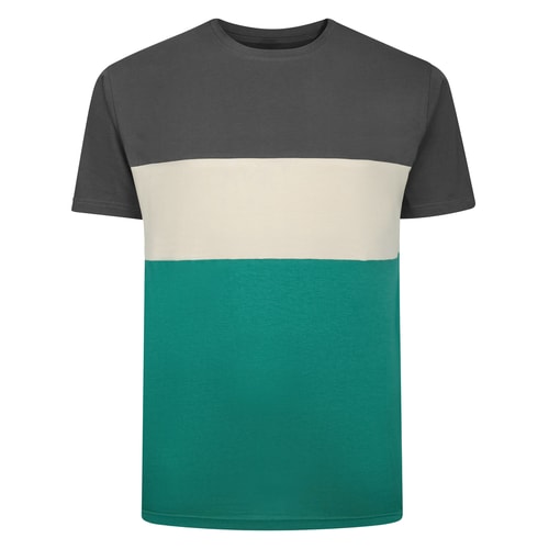 Bigdude Cut & Sew Marl Short Sleeve T-Shirt Charcoal/Light Beige/Teal Tall