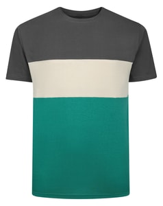 Bigdude Cut & Sew Marl Short Sleeve T-Shirt Charcoal/Light Beige/Teal Tall