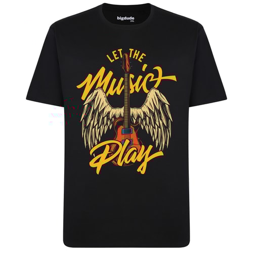 Bigdude Guitar Wings Print T-Shirt Black Tall