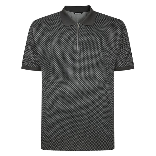 Bigdude Zipped Geometric Polo Shirt Charcoal