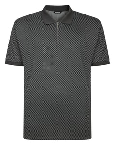 Bigdude Zipped Geometric Polo Shirt Charcoal