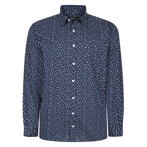 Bigdude Abstract Cotton Long Sleeve Shirt Midnight Blue