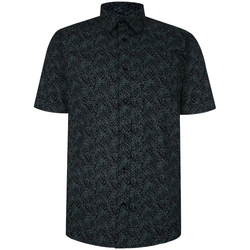 Bigdude Short Sleeve Cotton Woven Abstract Design Shirt Black/Green